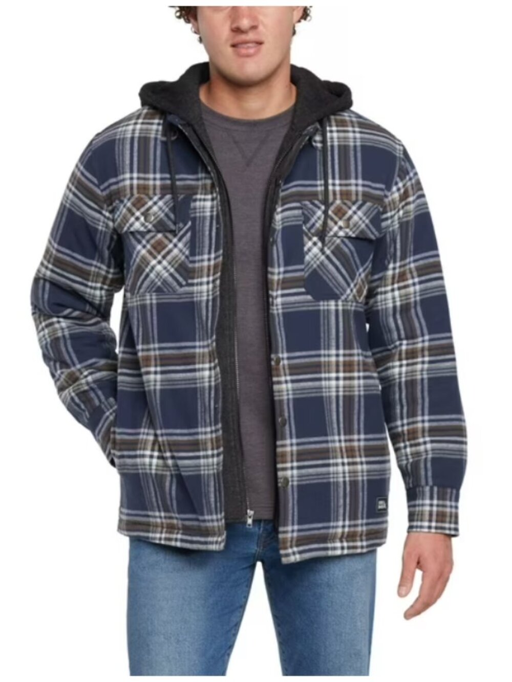 Eddie Bauer Men's Hooded Shirt Jacket In Navy Plaid Size XL NWT
